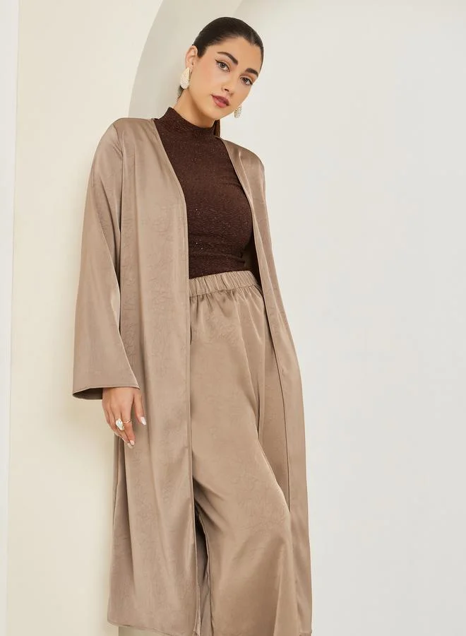 Brown Satin Kimono and Wide Leg Pants Set